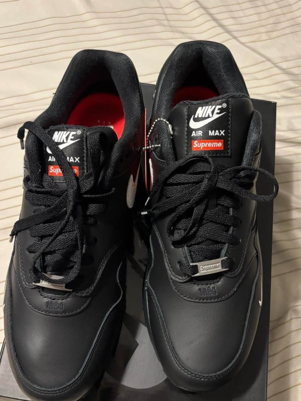 Supreme x Nike Air Max Men’s Black Sneakers with Red Accents
